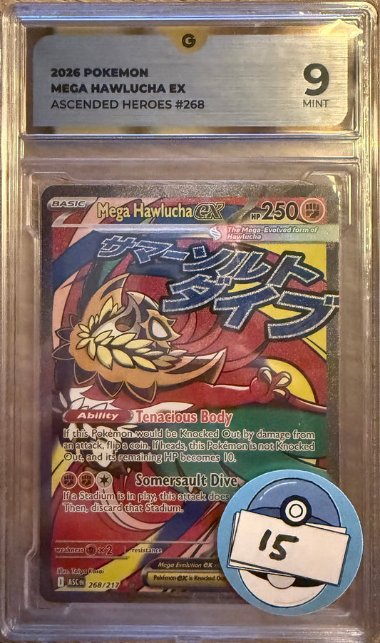Global Grading Slab - Mint 9 Mega Hawlucha EX 268/217 - Mega Evolution: Ascended Heroes