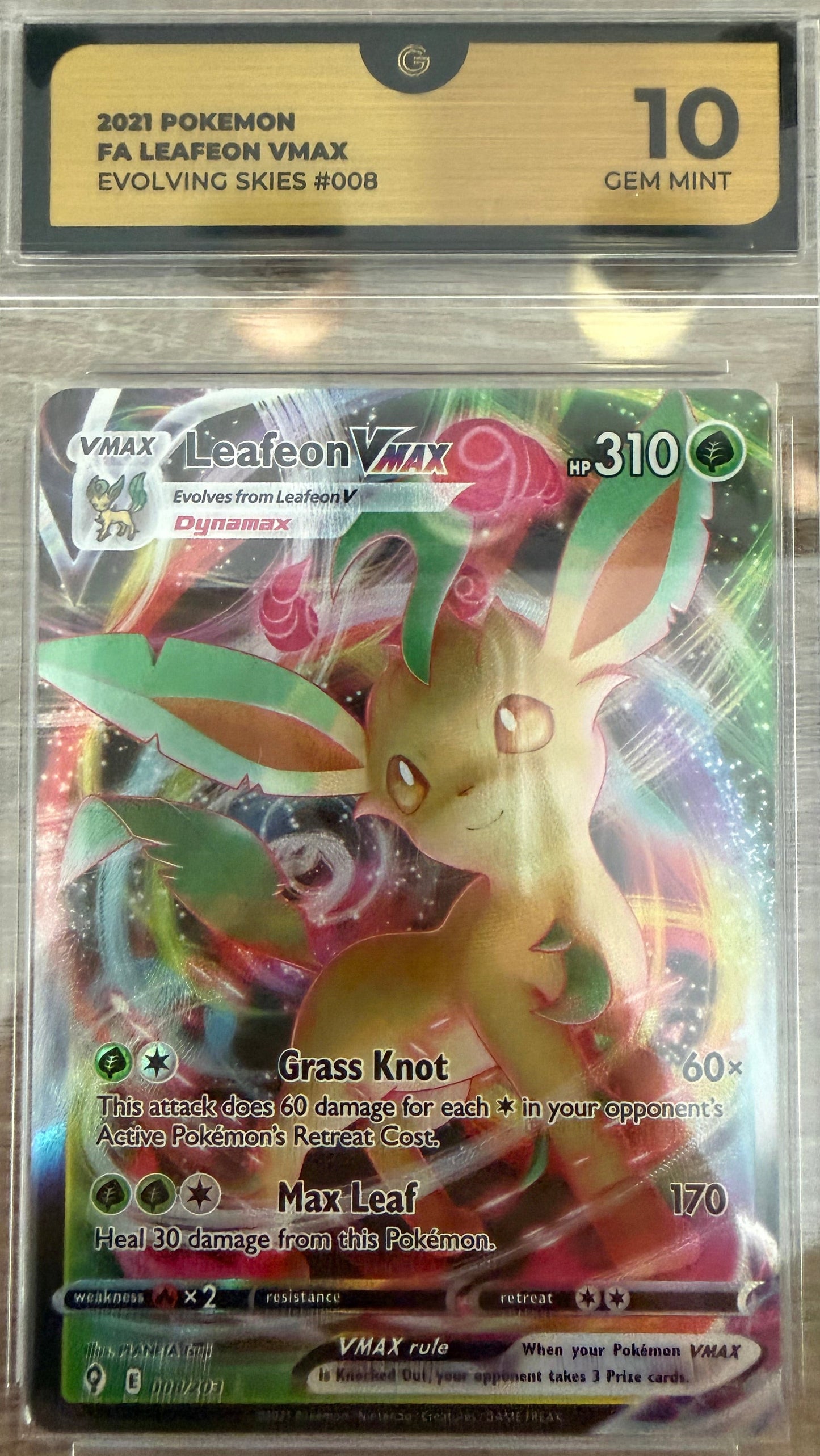 Global Grading Slab - Gem Mint 10 Leafeon VMAX 008/203 - Sword & Shield: Evolving Skies