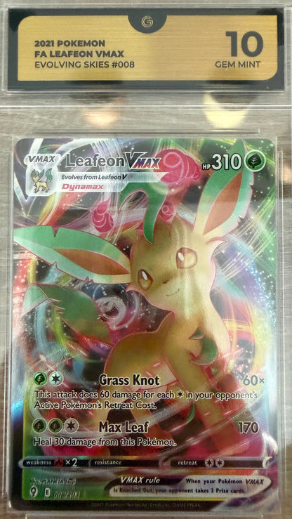 Global Grading Slab - Gem Mint 10 Leafeon VMAX 008/203 - Sword & Shield: Evolving Skies