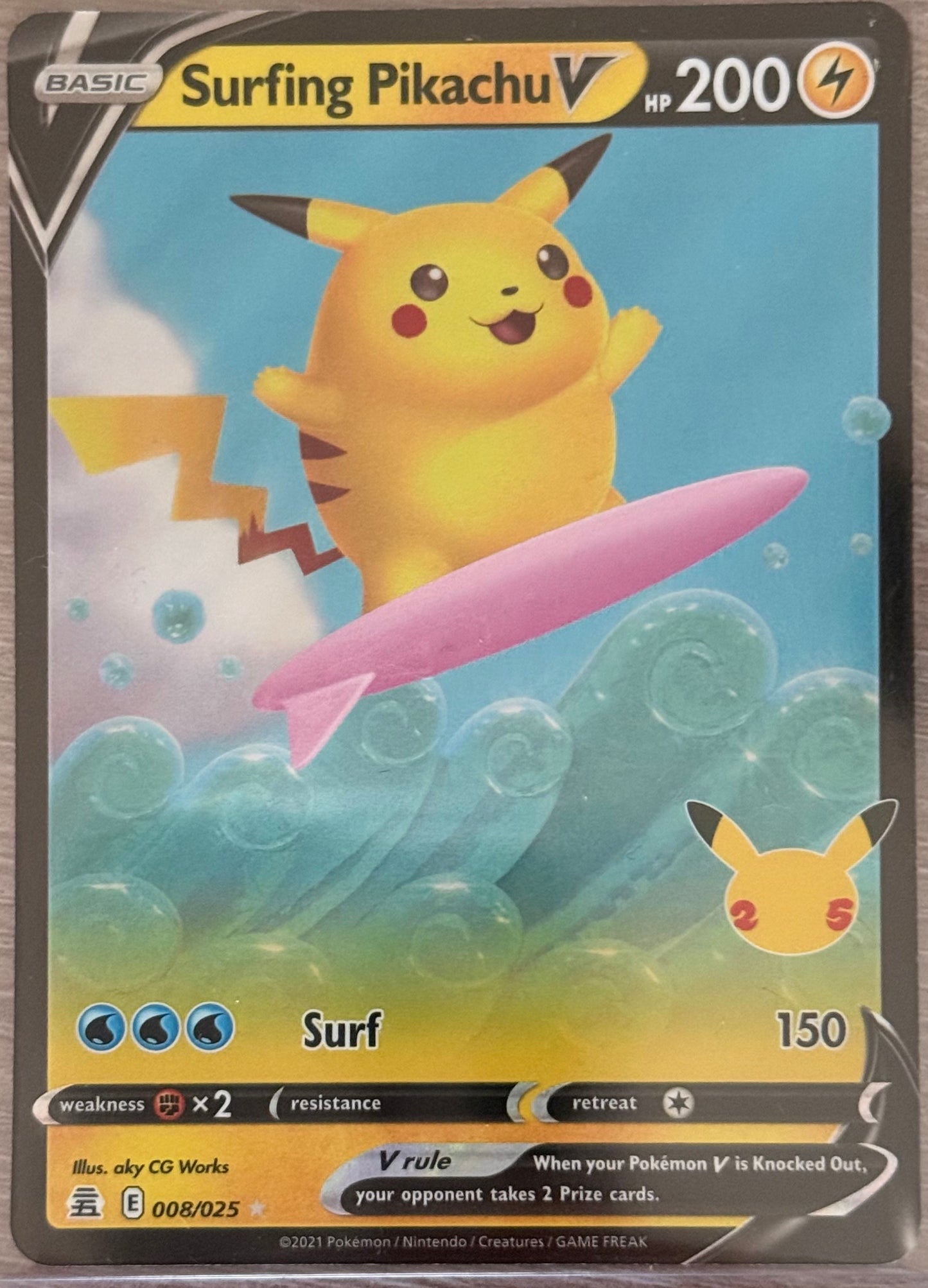 Near Mint - Surfing Pikachu V 008/025 - Pokémon 25th Celebration