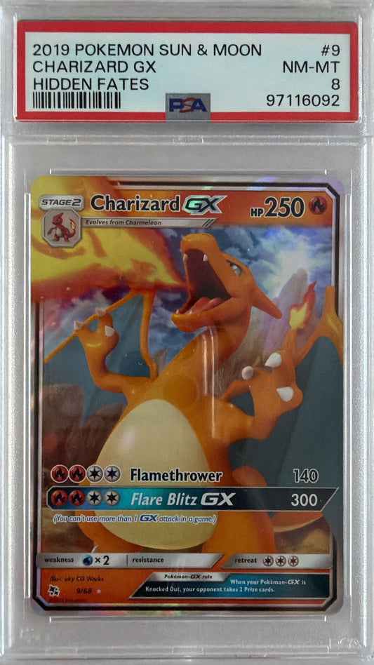 PSA Slab - PSA 8 Charizard GX 9/68 - Sun & Moon: Hidden Fates
